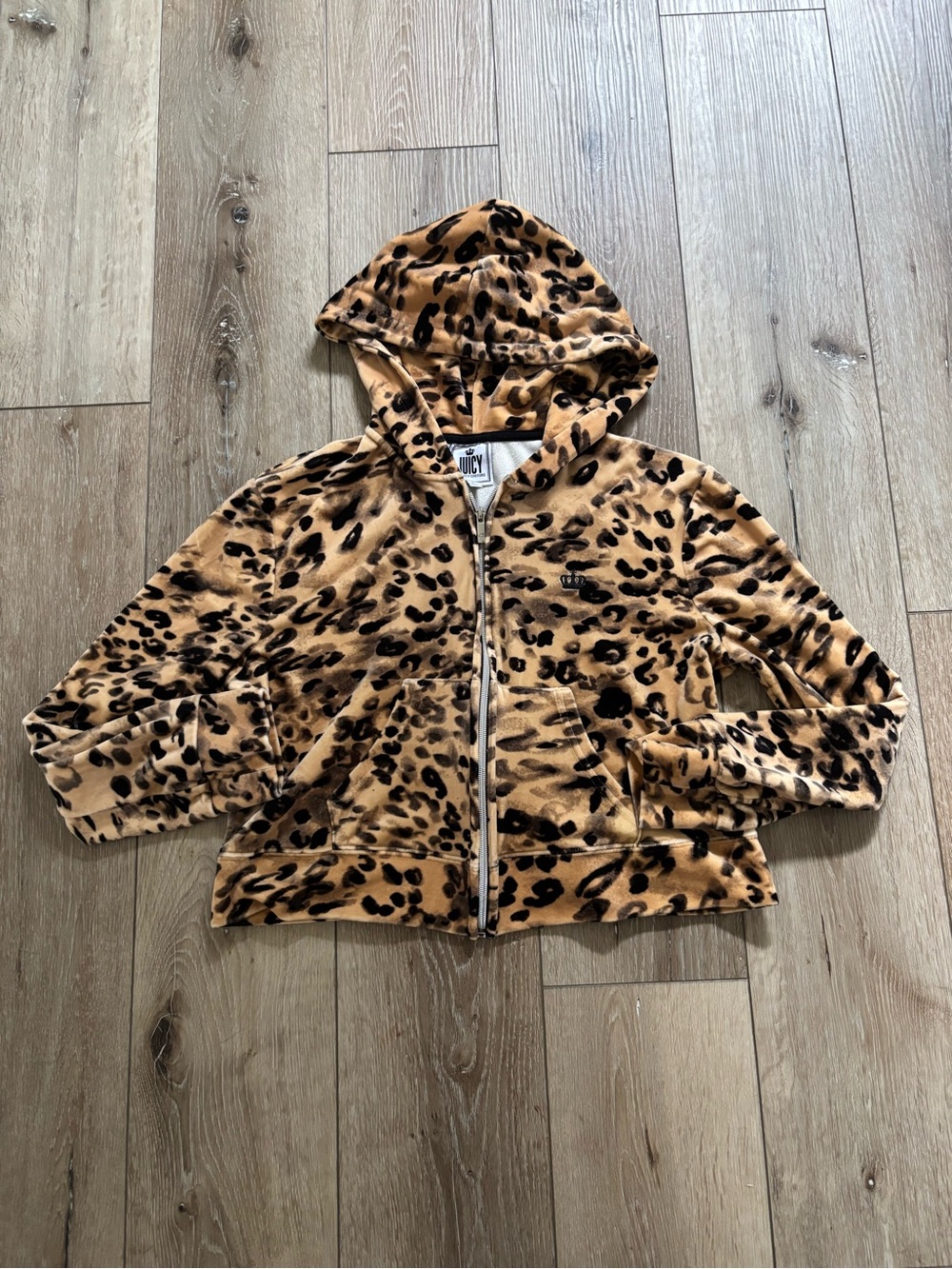 Juicy by Juicy Couture brown leopard print velour full-zip hoodie